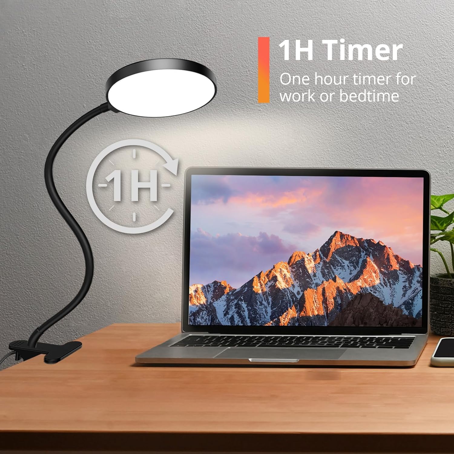 Reading Light with Remote, LED Desk Lamp Clip on [1H Timer & Nightlight] RA>95 Dimmable Flexible Gooseneck, Clamp for Table - 3.5'' (Adapter Included)