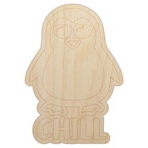 Penguin Chill Wood Shape Unfinished Piece Cutout Craft DIY Projects - 4.70 Inch Size - 1/8 Inch Thick
