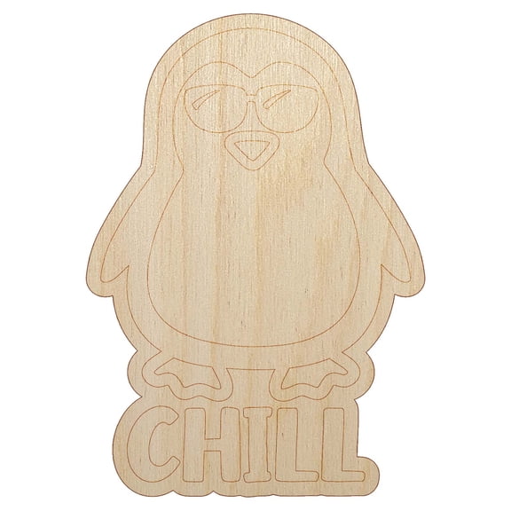 Penguin Chill Wood Shape Unfinished Piece Cutout Craft DIY Projects - 4.70 Inch Size - 1/8 Inch Thick