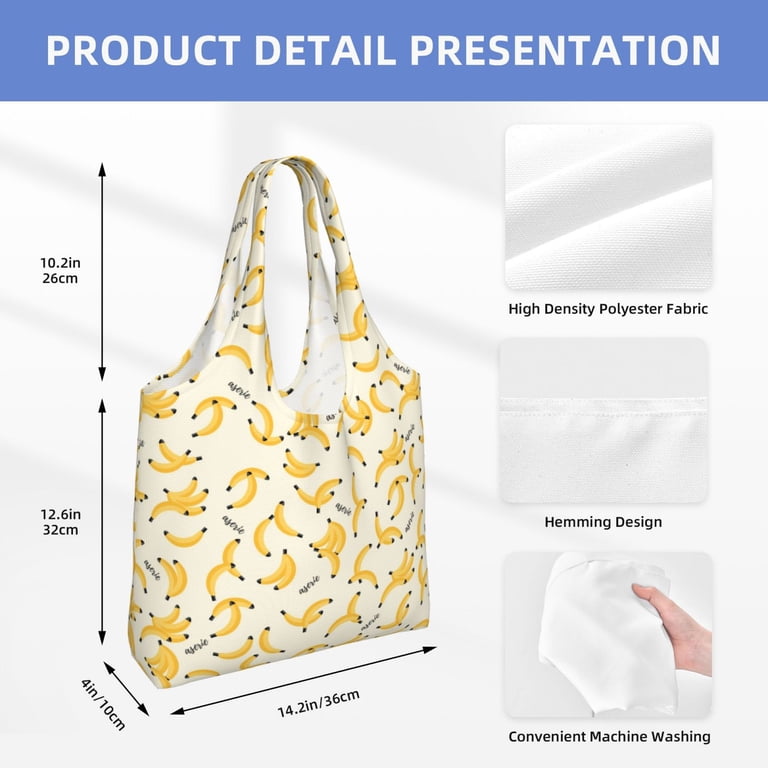 VISESUNNY Women's Extra Large Tote Bag - Banana Yellow Pattern, Canvas, 19.7x16.9 Inches, Beach & Shopping Bag