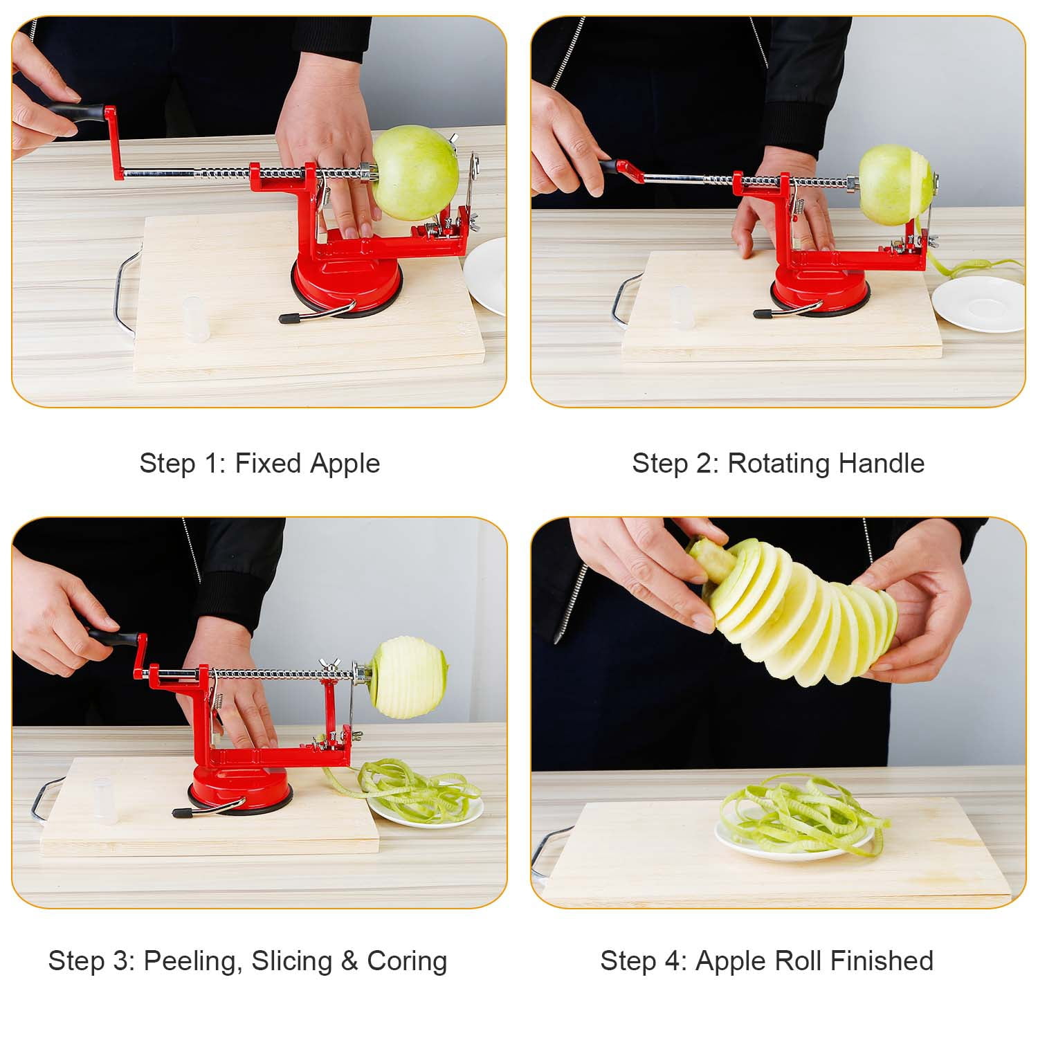 Apple Peeler Corer Slicer,3 In 1 Stainless Steel Apple Corer Slicer Peelers  With Suction Base,durable Spiral Multicolor Apple Peelers Slicer,cast Iron