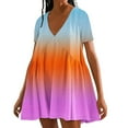 thumbnail image 1 of Pisexur Robes d'Été pour Femmes Robe Midi Dégradée Colorée Élégante Robe Décontractée Fluide Mini Robe Manches Courtes Col en V Profond Robe T-Shirt Mode, 1 of 4
