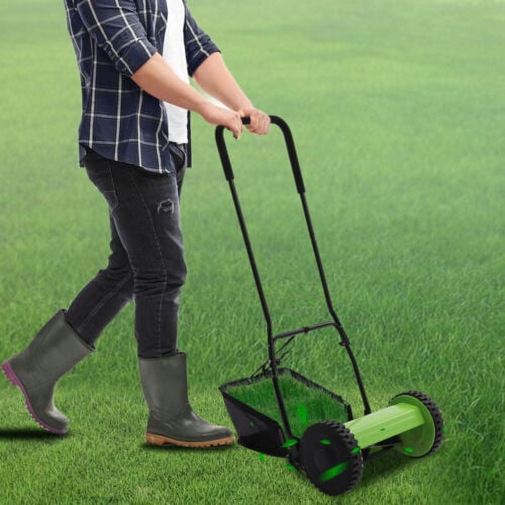 Adjustable Height Lawn Mower Manual Reel Push Walk Behind Dual Wheeled 5-Blade