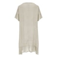 thumbnail image 5 of Women's Short Sleeve V-Neck A-Line Dress Solid Color Mid-Waist Summer Casual, 5 of 7