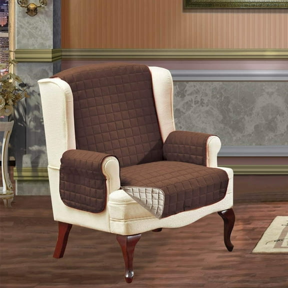 Furniture Covers Slipcover Protector, Reversible Stay in Place Furniture Protector/Slipcovers for Dogs/Cats Wing Chair, Chocolate/Cream