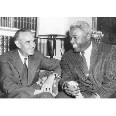 New YorkS Governor Averill Harriman Meets With Jackie Robinson The First African American Player In Major League Baseball Was A Political Independent Who Was Endorsing Harriman For Re-Election