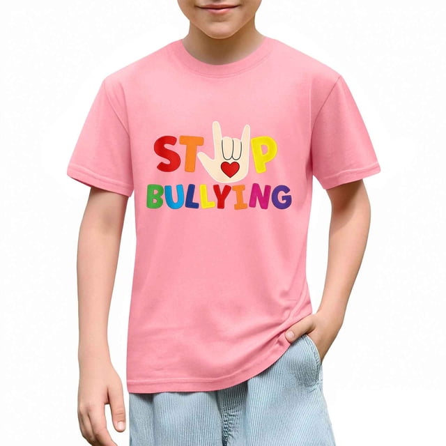 Camisa de Vestido de Manga Corta de los Niños Moda Lindo Cuello Redondo Impresión Tee Tela Suave Transpirable para Viajes Escolares Informales