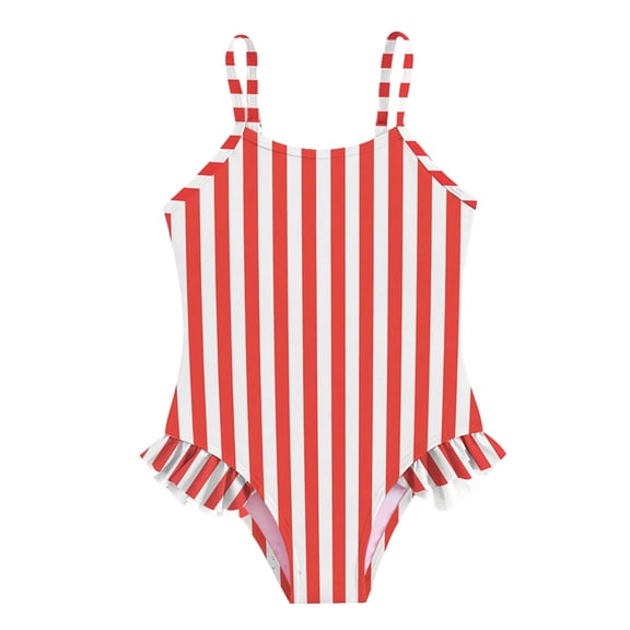 JIAYUE Baby Girls One-Piece Swimwear Cute Sleeveless Square Neck Striped Swimsuit Ruffle Trim Summer Cute Kids Beach Holiday Bathing Suit