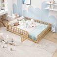 thumbnail image 4 of Leumius Full Size Floor Platform Bed Frame with Fence and Door for Kids, Montessori Floor Bed Frame with Support Slats for Toddlers Natural, 4 of 9