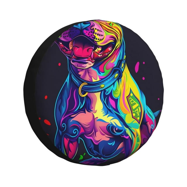 Balery Neon Pop Art Pitbull Cubiertas para Neumáticos - Protector Resistente para Neumáticos de Camioneta, SUV, Remolque, Camper y RV-14 inch