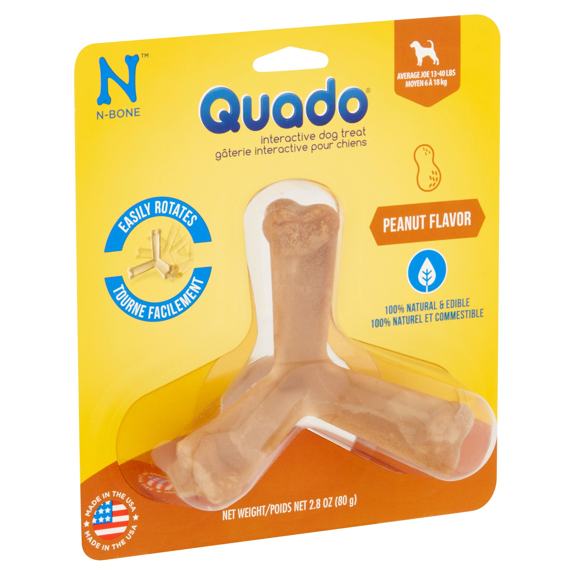 N-Bone Quado Average Joe Peanut Flavor Dried Interactive Dog Dental Chew, Medium, 2.6 oz, 1 Count