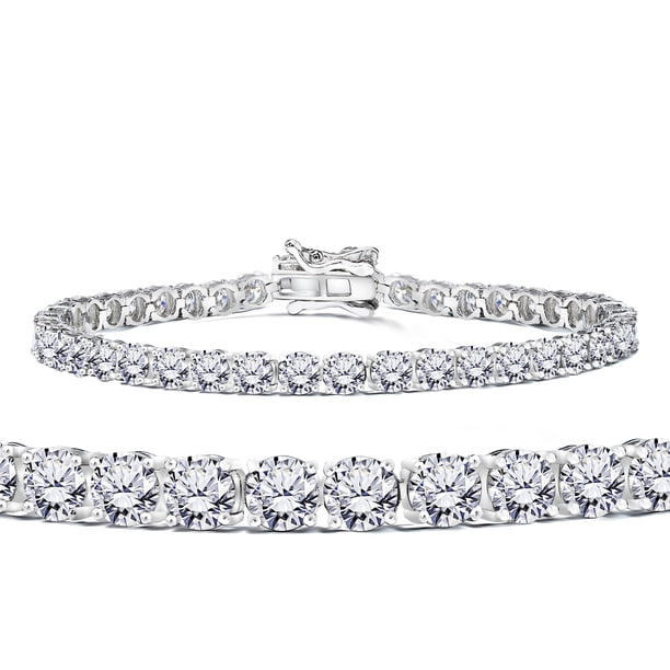 Pulsera de tenis JeenMata con moissanita de corte redondo de 11 TCW para mujer, diseño Eternity, chapada en oro blanco
