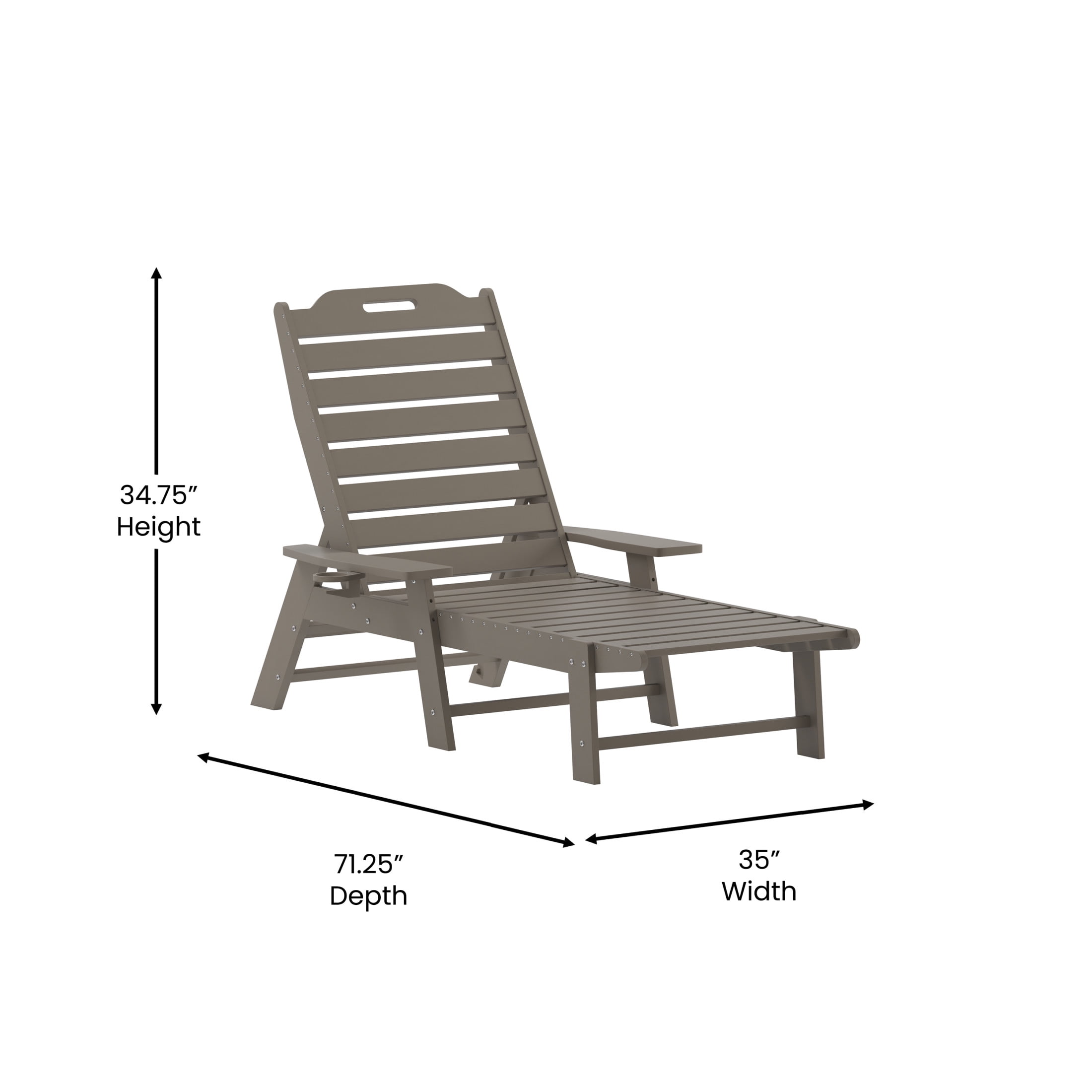 Flash Furniture Monterey Adjustable Adirondack Lounger with Cup Holder- All-Weather Indoor/Outdoor HDPE Lounge Chair in Brown