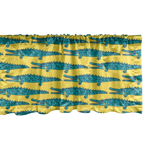 Ambesonne Gator Window Valance, Repetitive Crocodile Pattern, 54" X 18", Teal Mustard
