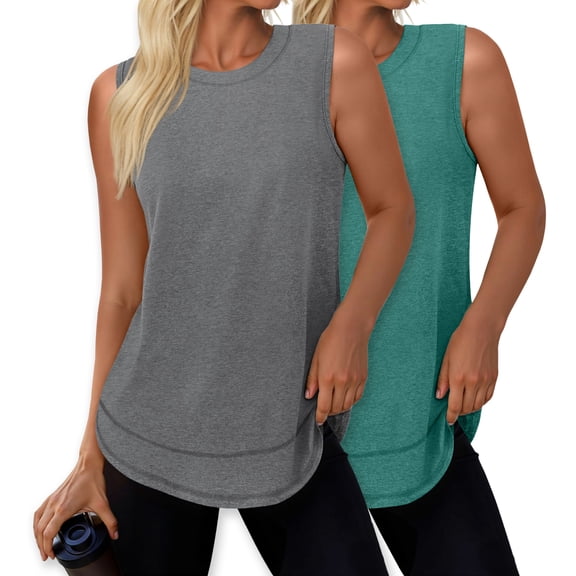 Rosvigor 2 Pack Womens Workout Tank Tops Lightweight Sleeveless Shirts for Women Loose Fit Tops for Athletic Running Tennis Yoga