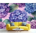 thumbnail image 2 of Hydrangea Mural - Purple Hydrangea Wallpaper, Watercolor Flower 3D Wall Mural For Living Room Bedroom, Floral Murals 55"W x 28"H (Not Peel and Stick), 2 of 6