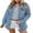 A Blue, variant on Women's Denim Jacket Casual Long Sleeve Jean Jacket Boyfriend Distressed Shacket with Pockets