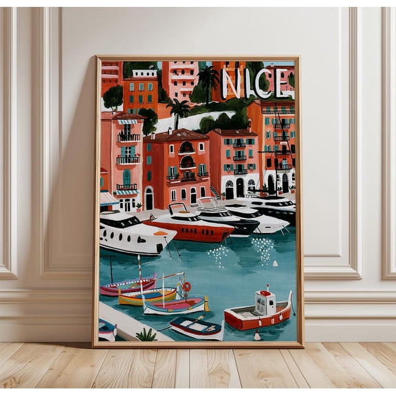 Nice Harbour Travel Coastal Boat Print Wall Art, Unframed Paper Print