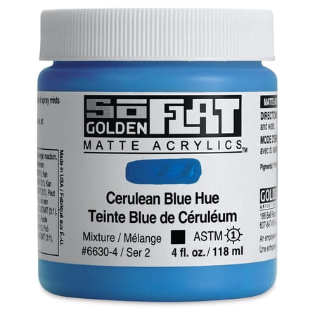 Golden SoFlat Matte Acrylic Paint - Cerulean Blue Hue, 118 ml, Jar