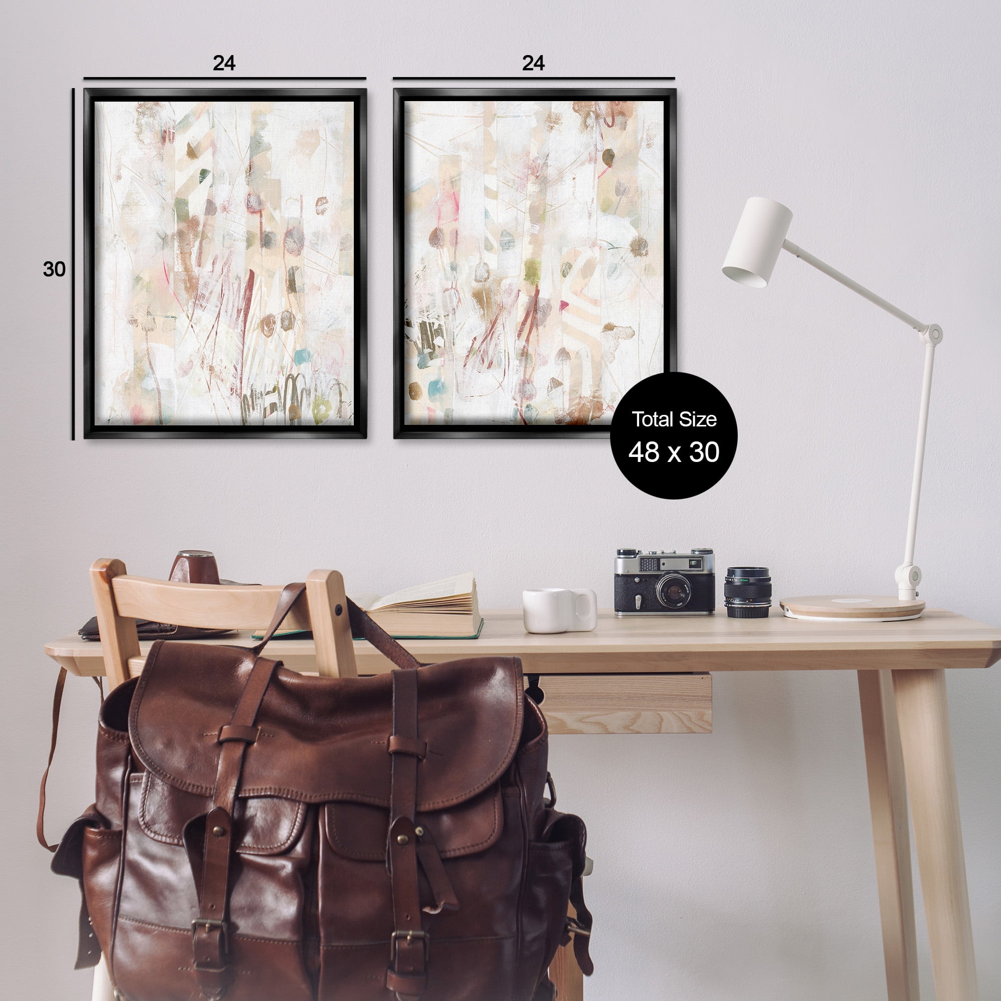 Stupell Industries Subtle Chaotic Patterns Abstract Painting Black Floater Framed Canvas Art Print Wall Art, 25 x 31, Set of 2