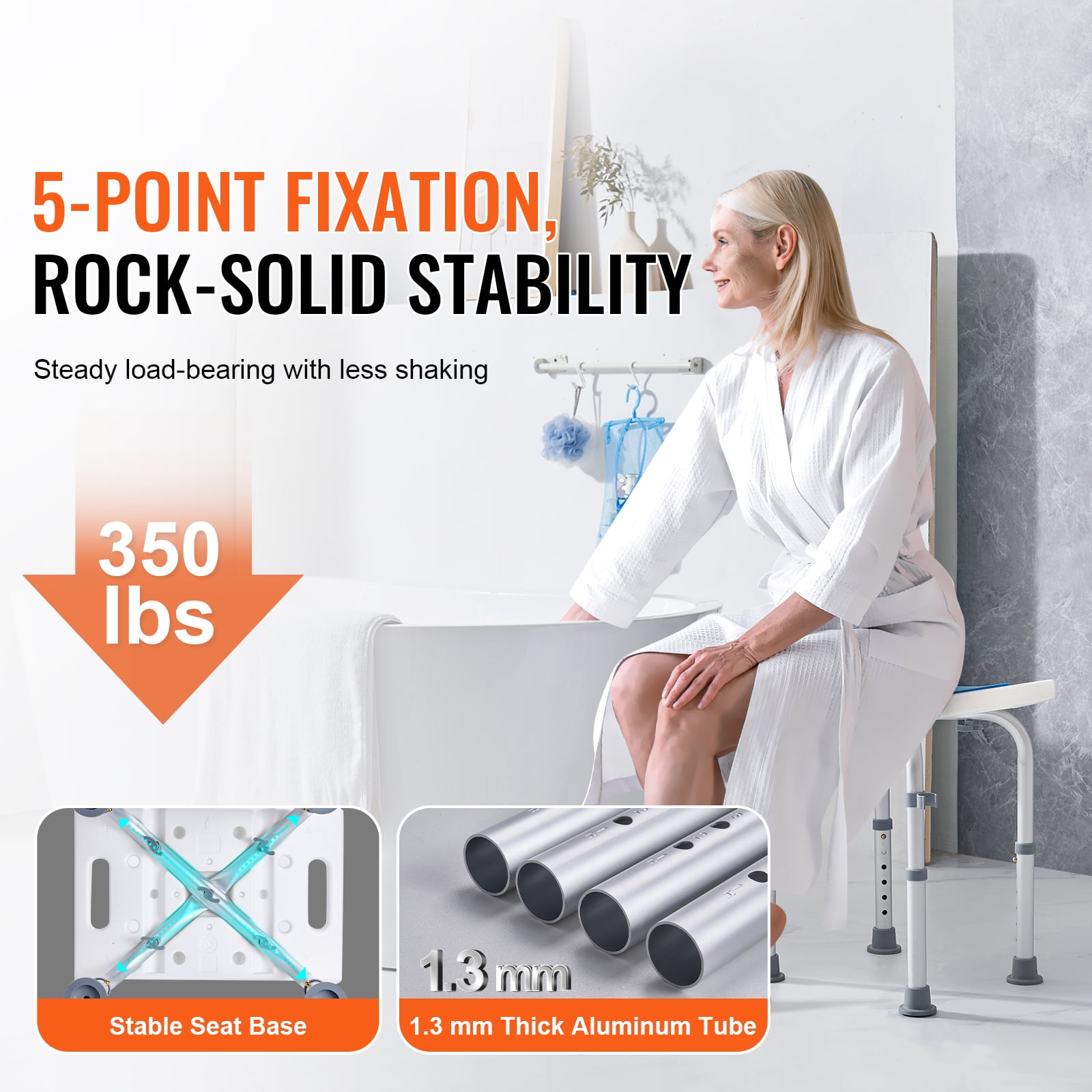 KFFKFF Adjustable Shower Chair, 350 LBS Height-Adjustable Bath Stool, With 4 non-slip foot padsSecure Seating for Shower or Bathtub, Anti-Slip Shower Bench for Seniors, Disabled, Handicap