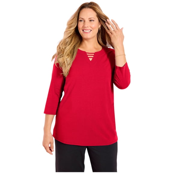 Catherines Women's Plus Size Suprema 3/4 Sleeve V-Neck Cutout Tee