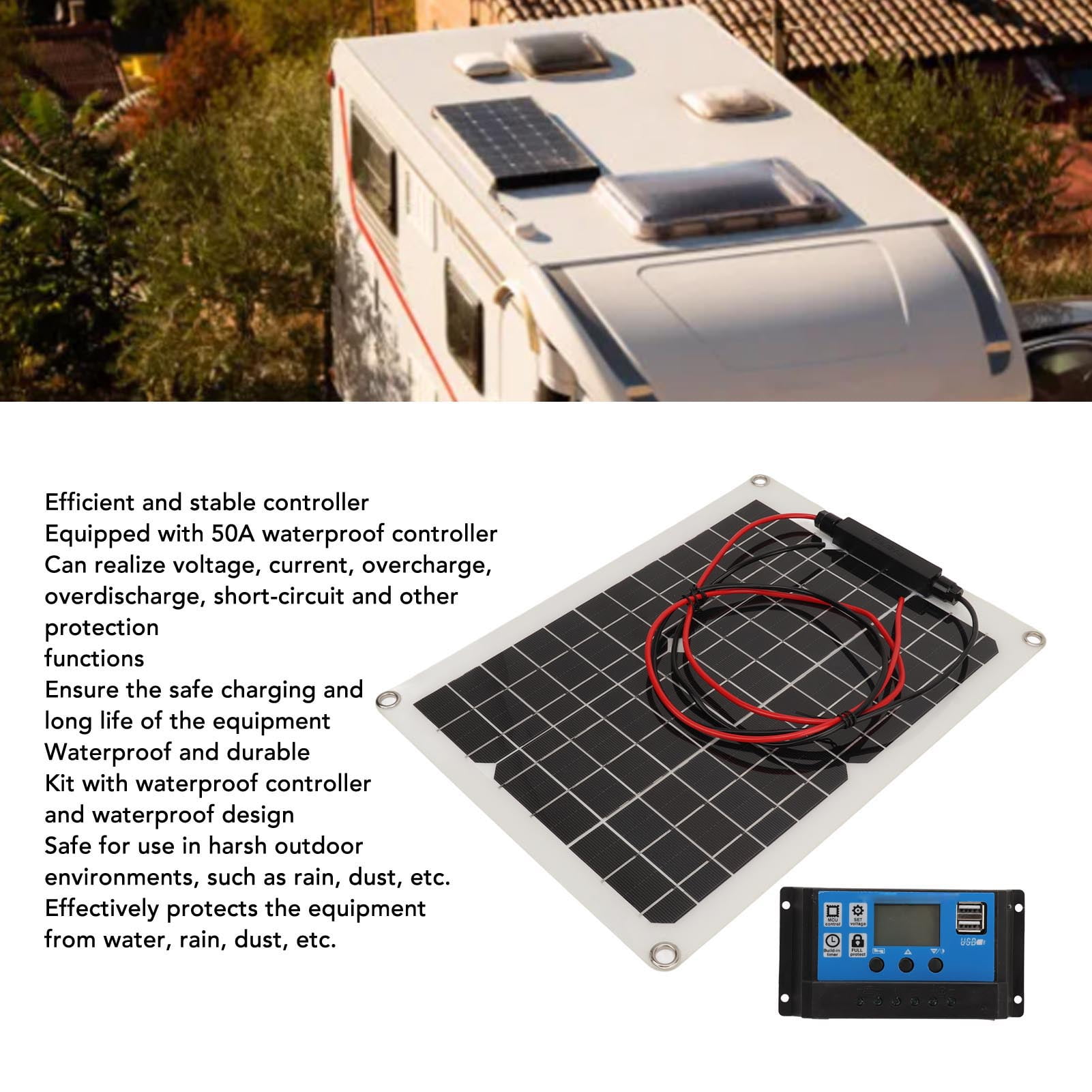 300W Solar Panel, Solar Panel Kit 300W DC 12V 24V 50A IP67 Waterproof High Efficiency Solar Panel And Solar Charger With Controller For RV Campervan