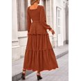 thumbnail image 2 of Vestido PRETTYGARDEN de Manga Larga con Fruncido y Escote Cuadrado Marrón Talla M, 2 of 8