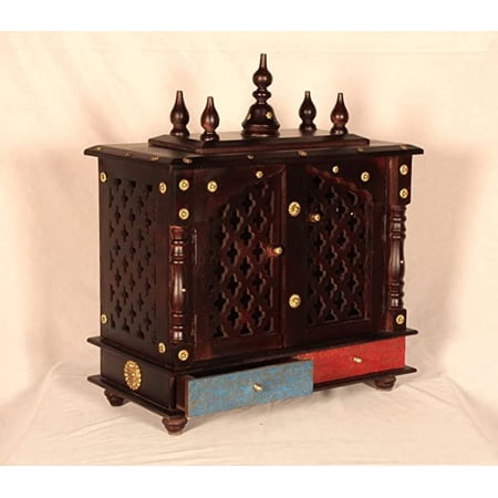Home and Bazaar Rajasthani Ethnic Handcrafted Wooden Temple / Mandir / Pooja Ghar / Mandapam Size 18 x 09 x 22 Inch Outer. 16x8x10.5 Inch Inner Size Wide x Deep x High. HB17KI-199