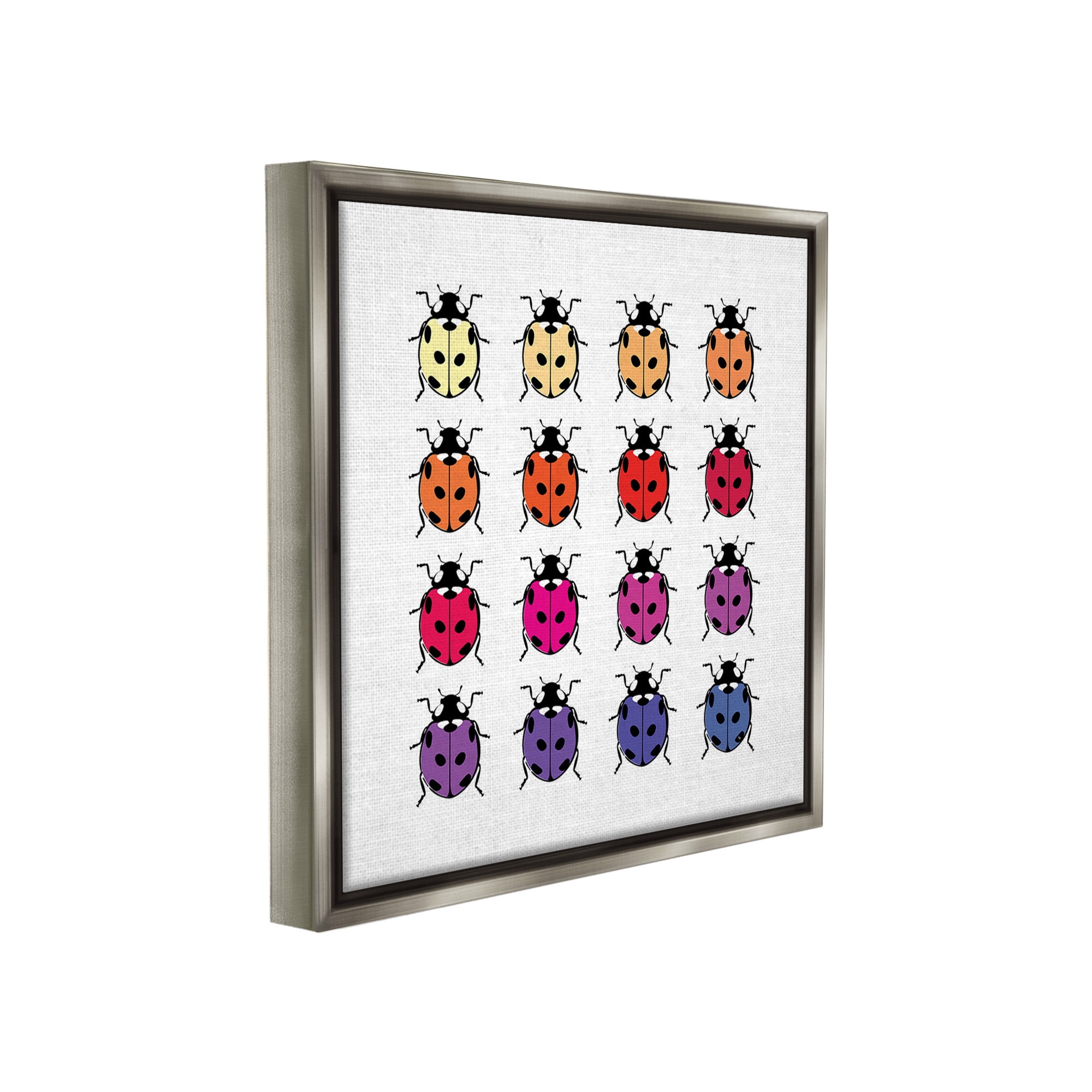 Stupell Industries Rainbow Ladybugs Pattern Animals & Insects Painting Gray Floater Framed Canvas Art Print Wall Art, 25 x 25