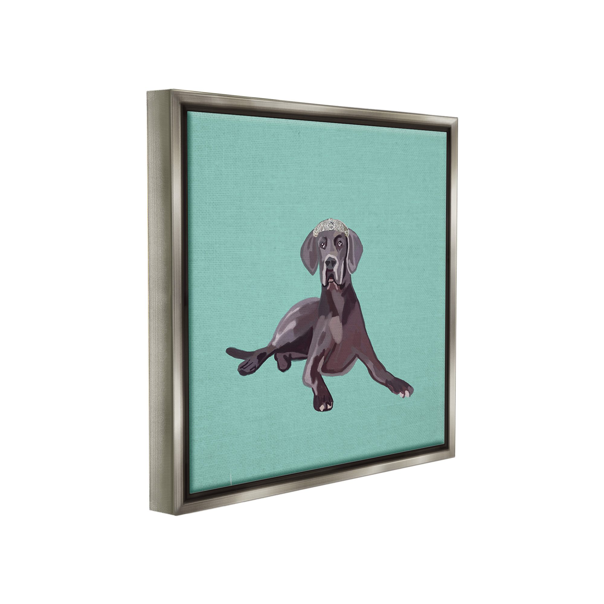 Stupell Industries Labrador Dog & Crown Animals & Insects Painting Gray Floater Framed Canvas Art Print Wall Art, 18 x 18
