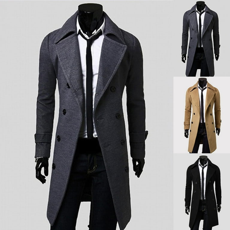 gotofar Long Trench Coat Double-breasted Solid Color Autumn