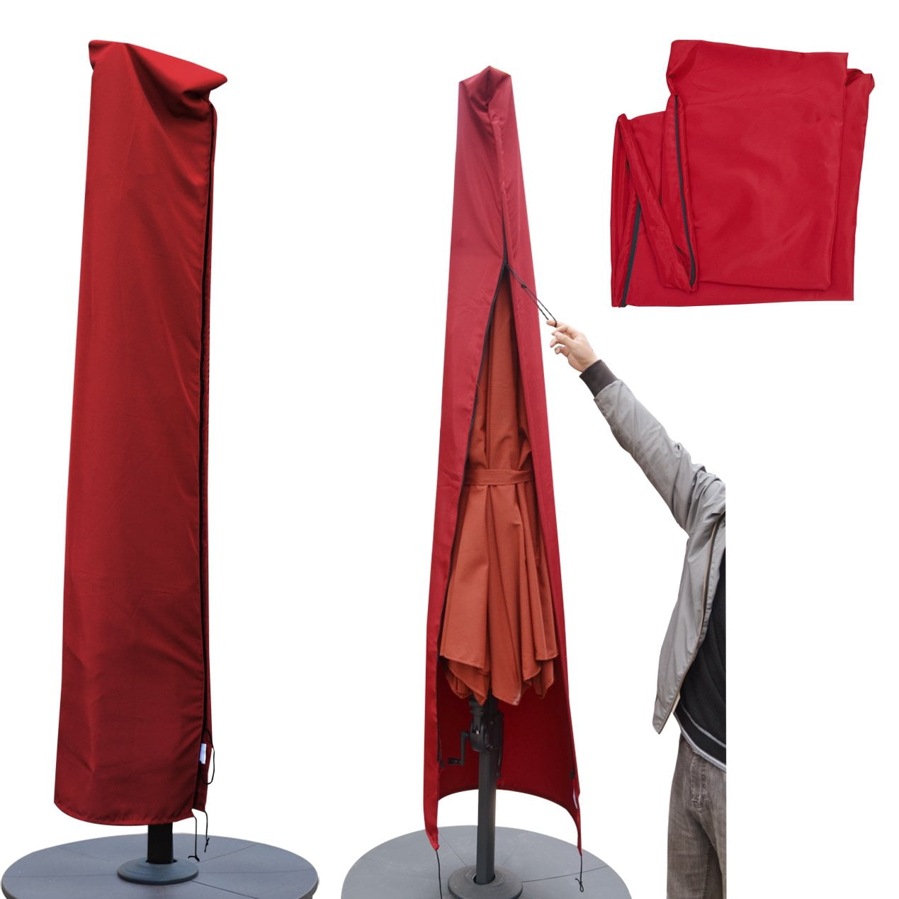 Sunrise 95" L x 24" / 20" W Roma Umbrella Protective Cover, Outdoor Patio Cantilevered, Hanging Umbrella Protective Cover, Burgundy
