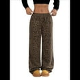 thumbnail image 2 of Pantalones Rectos con Estampado de Leopardo A Cuadros para Mujer, Cintura Elástica, Estilo Y2K, con Bolsillos. Leopardo Profundo L, 2 of 10