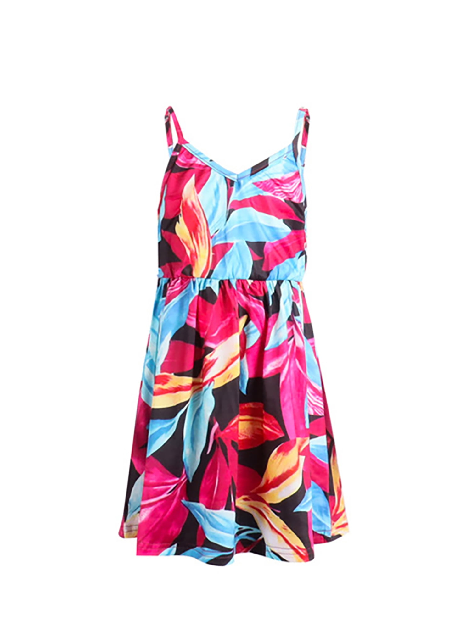 Afunbaby Mother and Me Matching Dress, Sleeveless Leaf Print V Neck