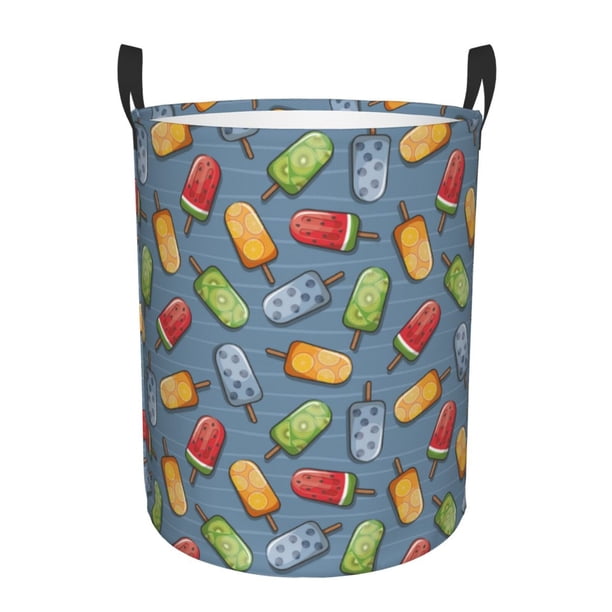 Balery Fruit Ice Cream Cesta de ropa redonda con asas, impermeable, independiente, para ropa, juguetes, dormitorio y familia-Small