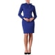 thumbnail image 1 of Vestido de trabajo de manga larga hasta la rodilla con cuello de lazo para mujer Inspire Chic 2XL azul real, 1 of 5