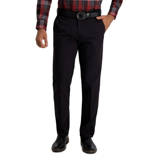 Haggar - Men's Haggar Motion Khaki Straight Fit Flat Front Pant Black - Walmart.com - Walmart.com