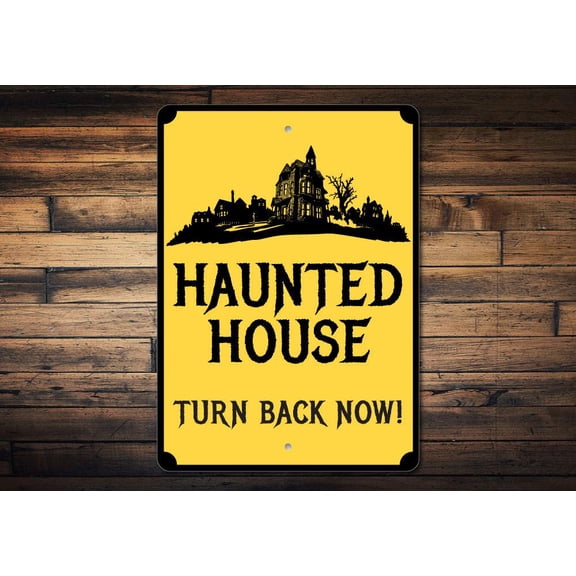 Haunted House Novelty Sign, Metal Wall Decor - 10x14 inches