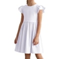 thumbnail image 2 of TIREOW Girls Summer Dresses Ruffle Short Sleeve Dresses Solid Color Crewneck A Line Casual Sleepwear Dress, 2 of 9