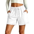 thumbnail image 3 of TFEOQRY Women's Lace Trim Drawstring Shorts with Pockets Elastic Waist Summer Lightweight Casual Loose, 3 of 7