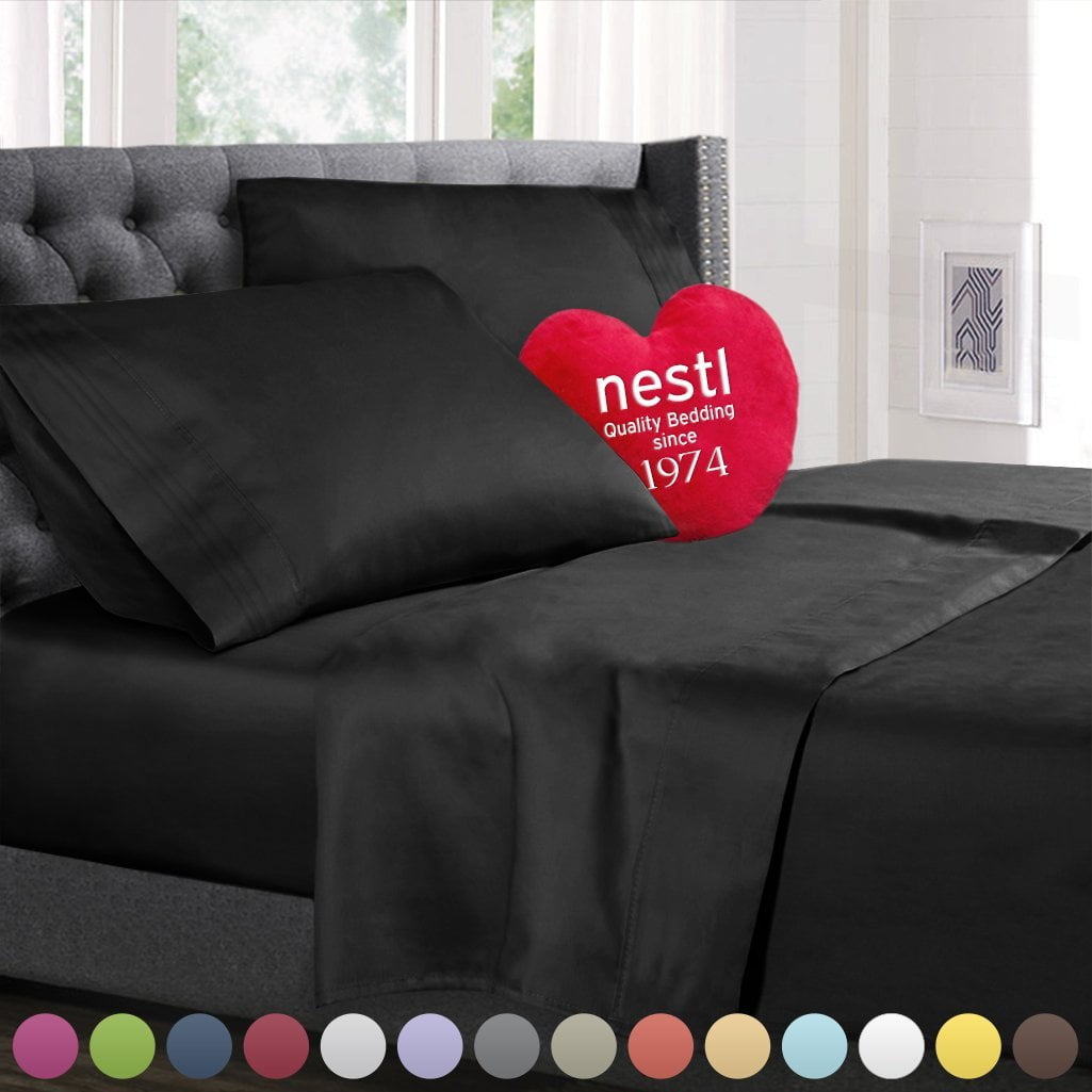 Bed Sheet Bedding Set, 100% Soft Brushed Microfiber with Deep Pocket Fitted Sheet - KING - BLACK - 1800 Luxury Bedding Collection,.., By Nestl Bedding,USA