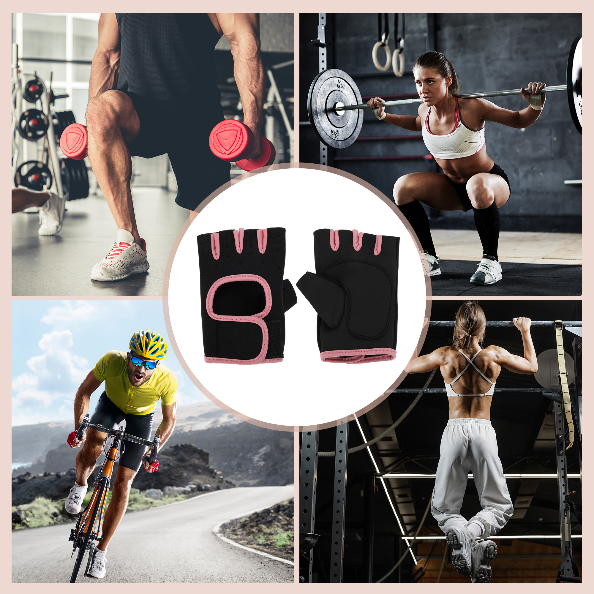 Unique Bargains 1Pair Half-finger Strength Training Sport Gloves Pink Medium