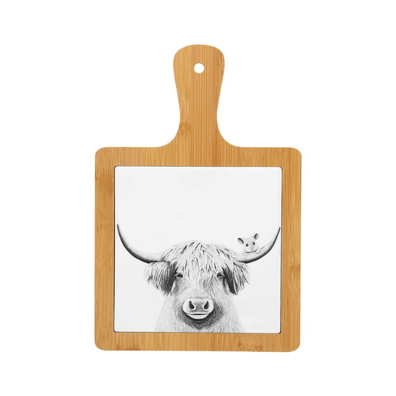 Pavilion Gift Company- Highland Cow - 7.5" x 11" x 0.5" Bamboo Ceramic Trivet Highland Cow Cattle Farm Animals Farmhouse Playful Quirky Kitchen Decor