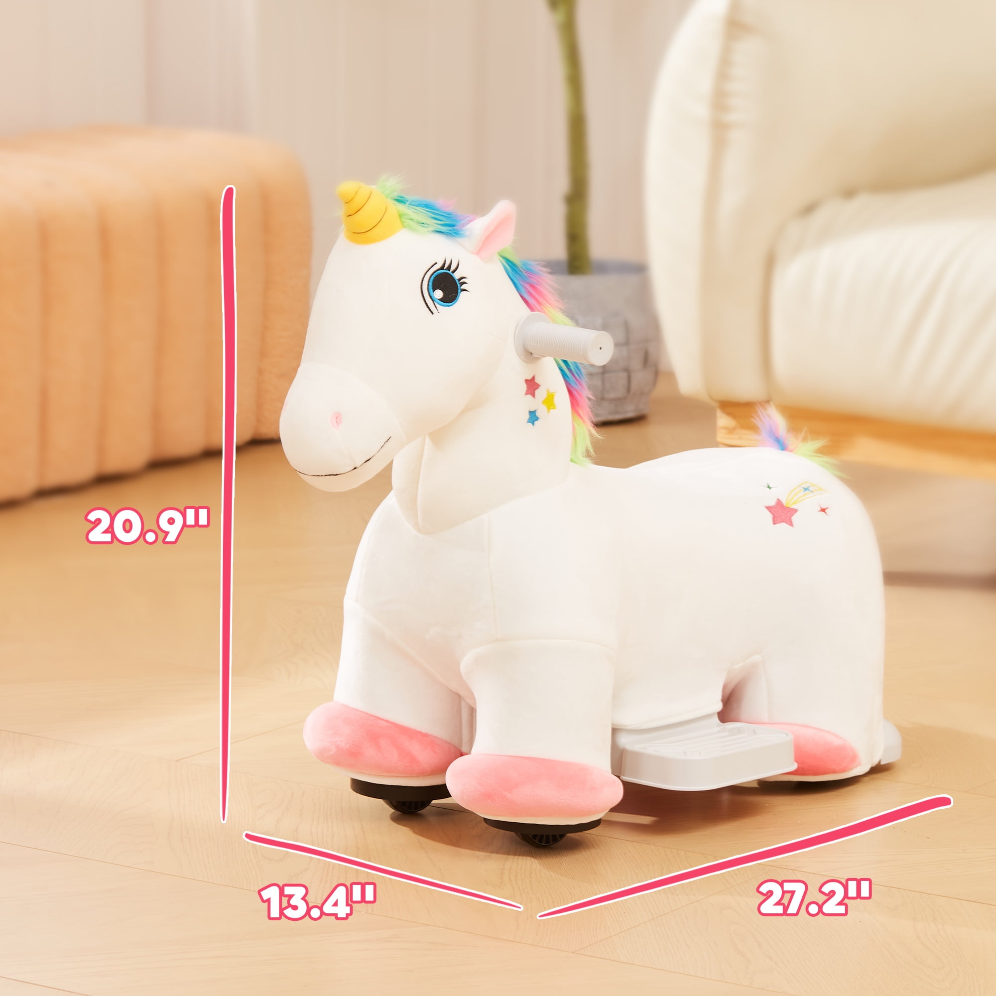 Qaba Ride on Unicorn, 6V Battery Powered Kids Electric Ride on Animal Toy with Music Forward, Foot Pedal for Girls Boys Aged 18-36 Months, White