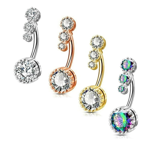 OUFER Belly Button Ring 316L Stainless Steel Shiny Zircon 14G Navel Piercing Jewelry