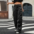 thumbnail image 5 of jtjvou Women Cargo Pants Boyfriend Baggy Jeans Mid Rise Wide Leg Denim Pants 8 Pockets Y2k Cowgirl Sweatpants Streetwear Black XL, 5 of 7