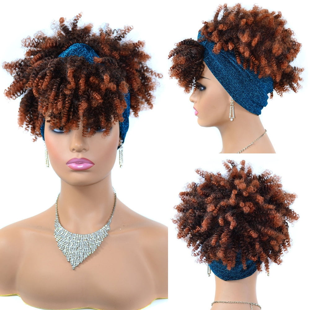 SUCS Headband Wig for African Women Curly Hair Bangs One Piece Headband Wig Synthetic Wig Headband