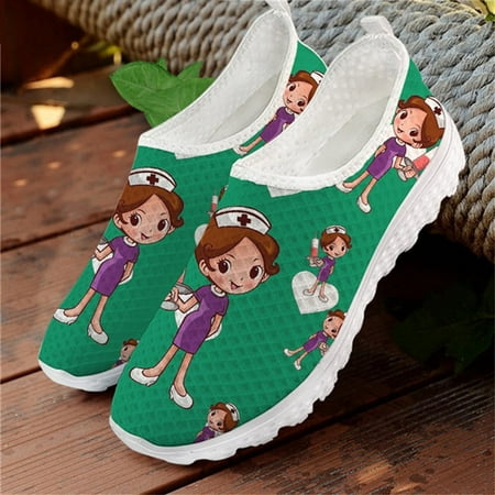 Loafers Women Casual Shoes Nurse Shoes Woman Flats Ladies Sneakers Cute Cartoon Nursing Print Mesh Footwear Summer Slip On 2024
