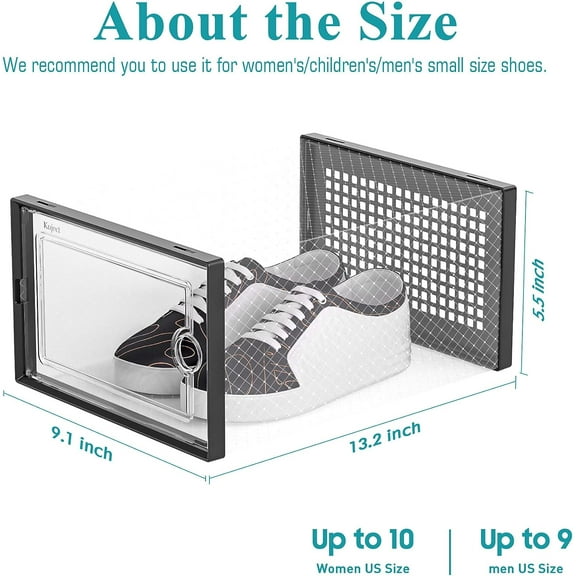 Large Shoe Organizers Storage Boxes for Closet, 12 Pack Clear Plastic Stackable Storage Bins with Lids, Under Bed Shoe Containers for Entryway, Drop Front, Fit up to Women's Size 10,Black